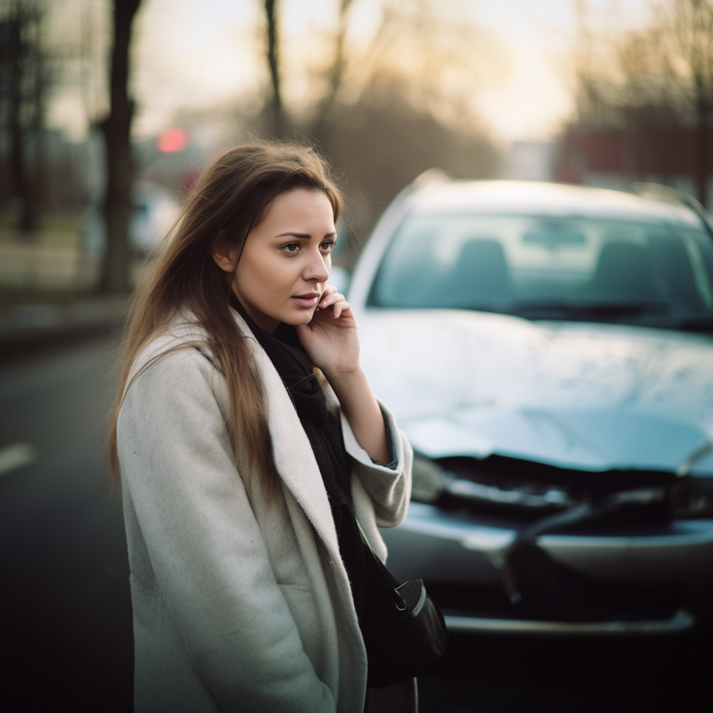 A woman calling someone for help after a hit and run